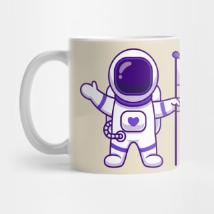 Cute Astronaut Standing With Flag Cartoon Mug